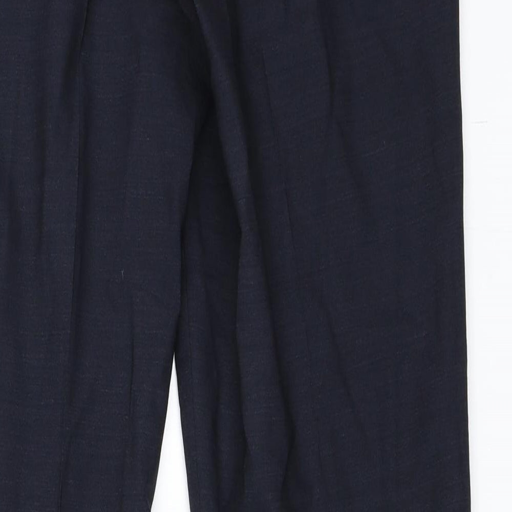 Brand and care label for Preworn women’s blue trousers, size UK 8, 27-inch leg