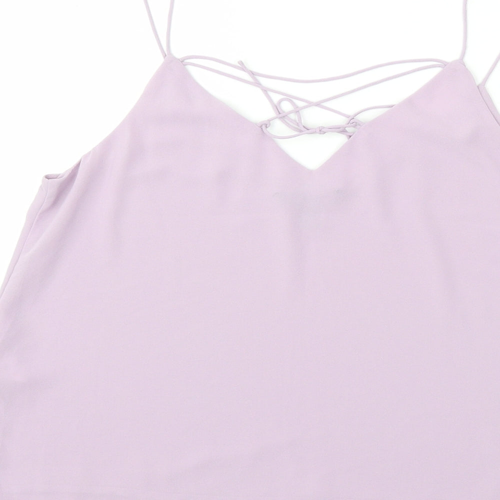 Brand and care label for New Look women’s pink basic tank, size UK 12