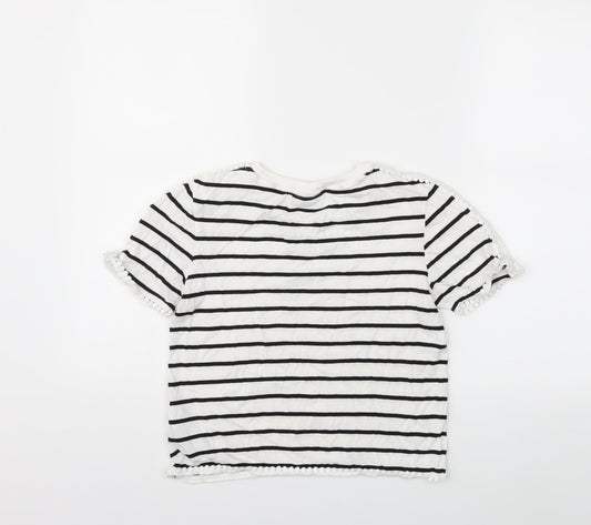Topshop Womens White Striped Basic T-Shirt Size 6