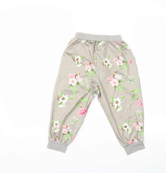 Preworn Girls Grey Floral Harem Trousers Size 8 Years