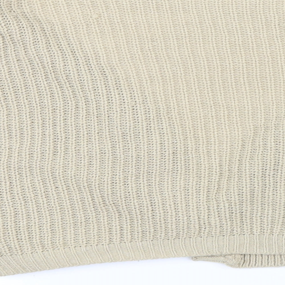 Brand and care label for Boohoo women’s beige knit cardigan jumper, size M