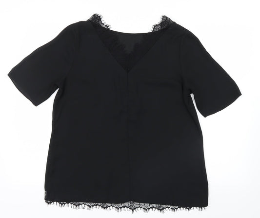 Matalan Womens Black Mesh Basic Blouse Size 14 - Lace detail