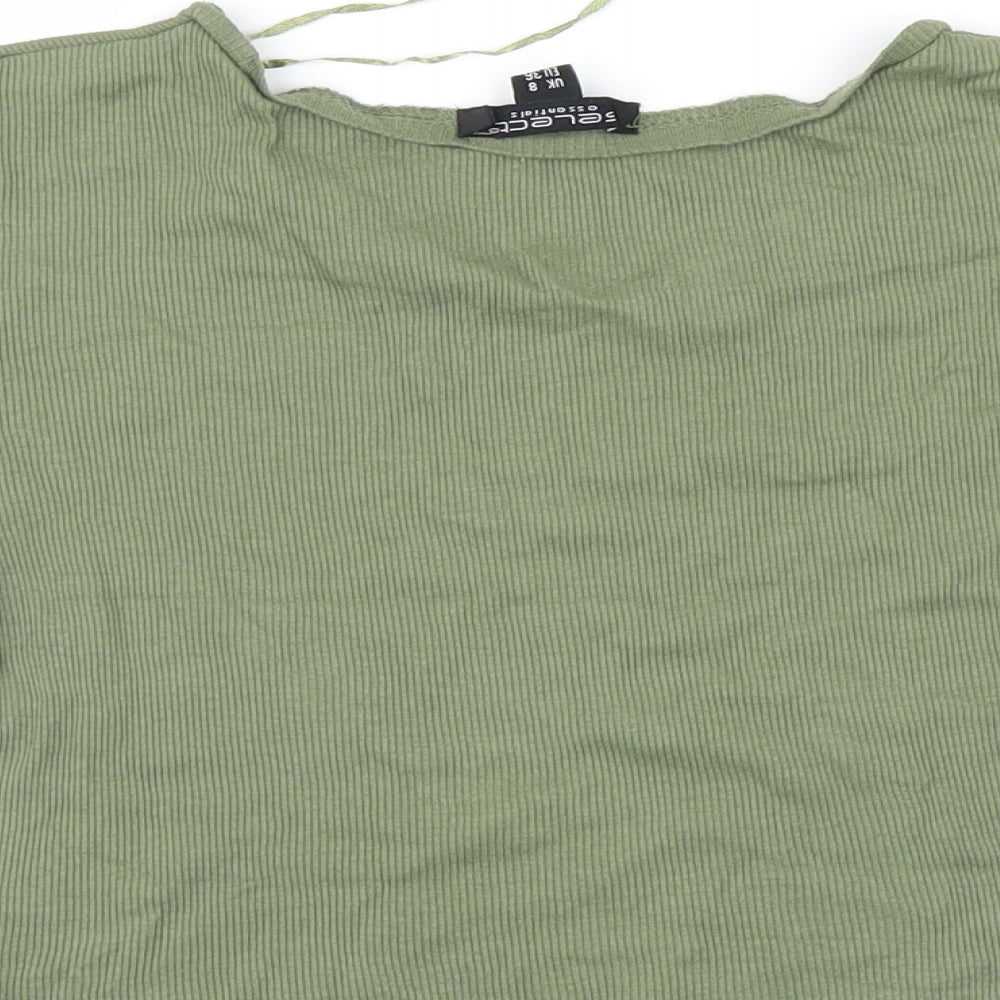 Brand and care label for Select women’s green cropped t-shirt, size UK 8