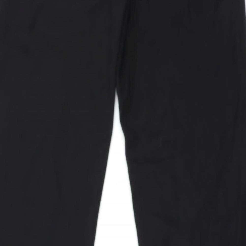 Brand and care label for detail men’s black trousers, size 35, in, 27-inch leg