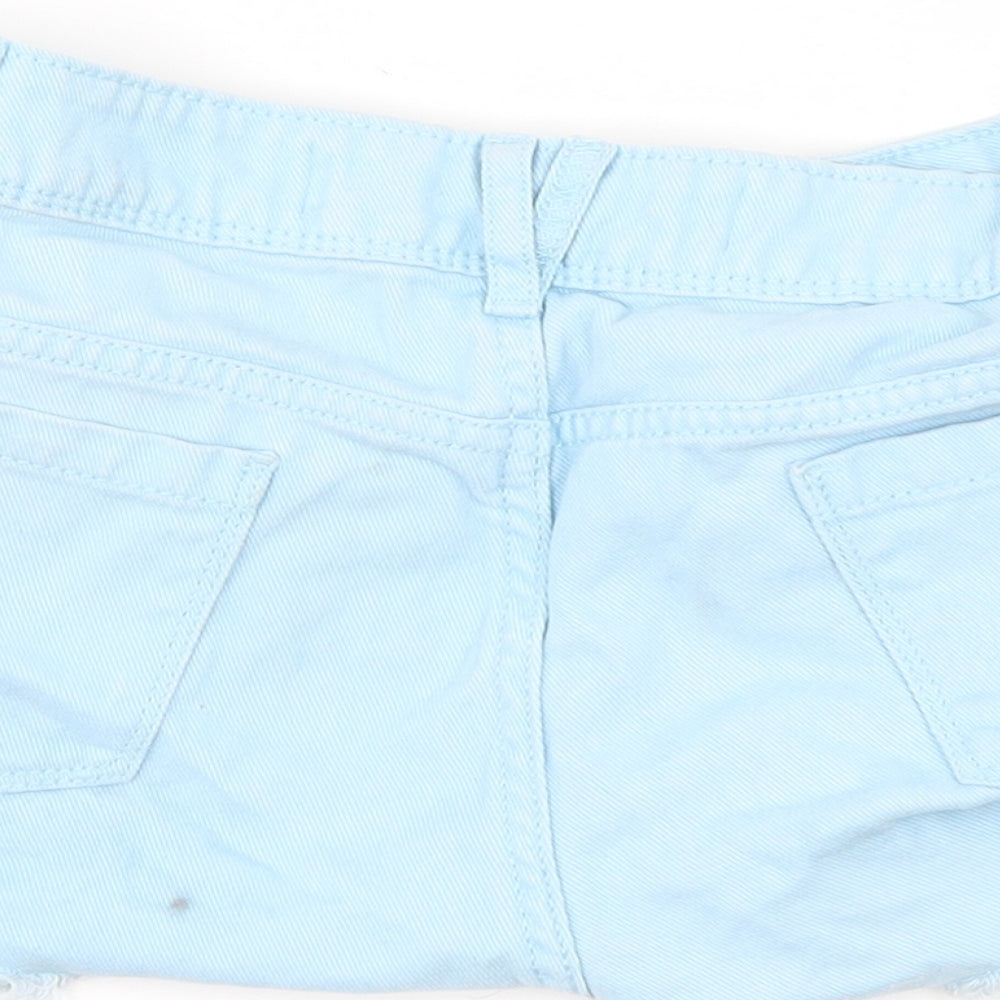 Brand and care label for denim co women’s blue cut-off shorts, size UK 8