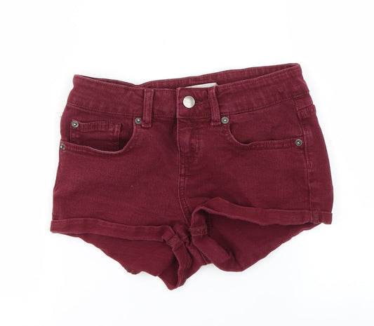 Additional front view of Topshop women’s purple cut-off shorts, size UK 26, in