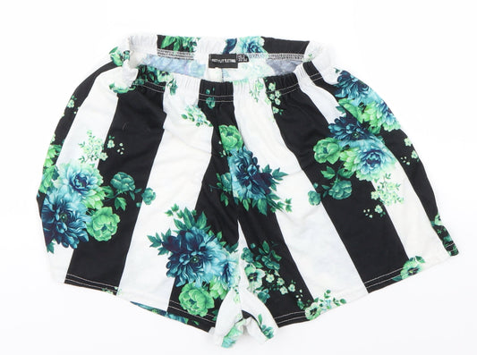 Additional front view of PRETTYLITTLETHING women’s white striped cut-off shorts, size UK 8