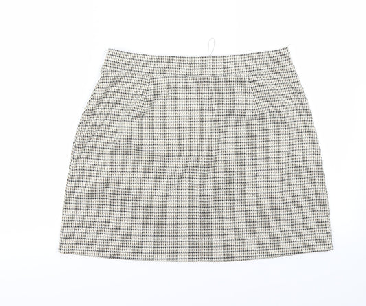 NEXT Womens Beige Check A-Line Skirt Size 14