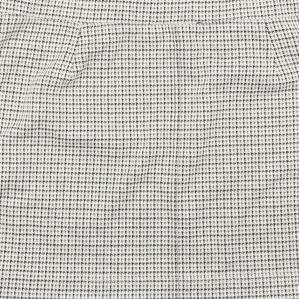 Brand and care label for Next women’s beige check a-line skirt, size UK 14