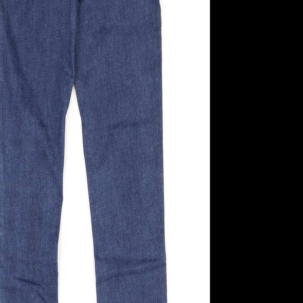 Brand and care label for Primark women’s blue denim skinny jeans, size UK 8, 28-inch leg