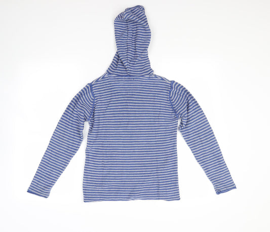 Preworn Boys Blue Striped Pullover Hoodie Size 10 Years