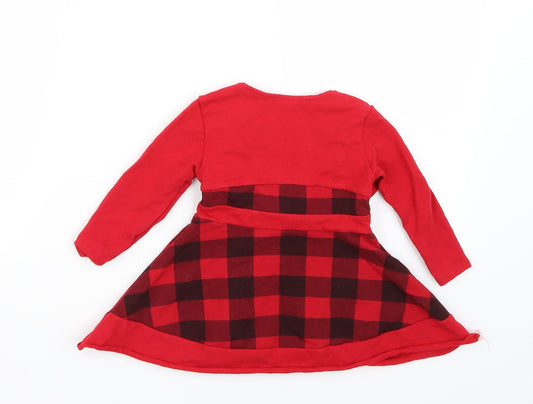 Preworn Girls Red Check A-Line Size 12 Months