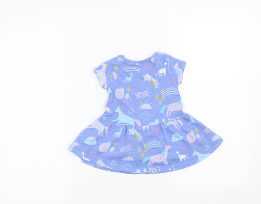 NEXT Girls Blue T-Shirt Dress Size 3-6 Months - Dinosaurs and Unicorns