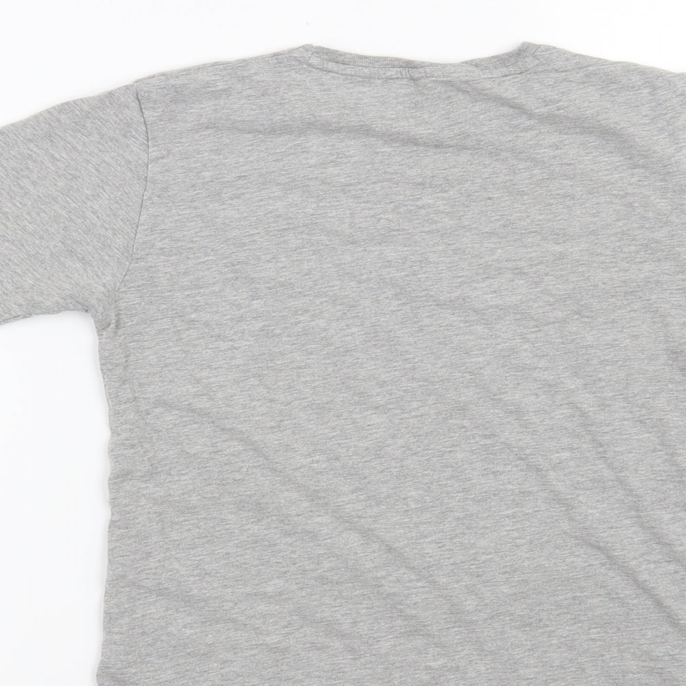 Brand and care label for Rebel boys’ grey pullover t-shirt, size 9-10, years - los angeles iron & wheels