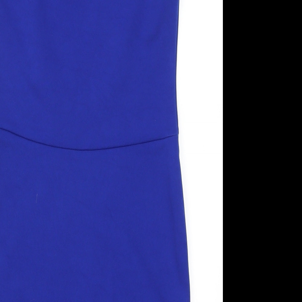 Brand and care label for Atmosphere women’s blue mini, size UK 10, - cut out