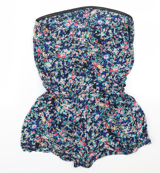 Paris Womens Blue Floral Playsuit One-Piece Size S