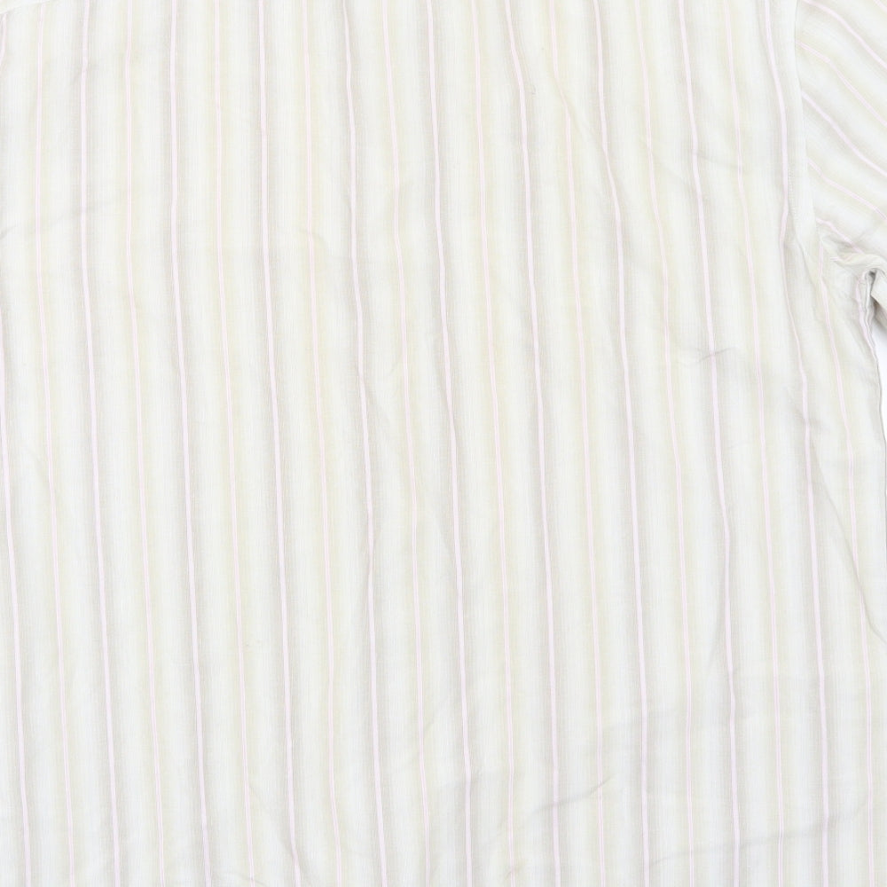 Brand and care label for Next men’s beige striped button-up, size S
