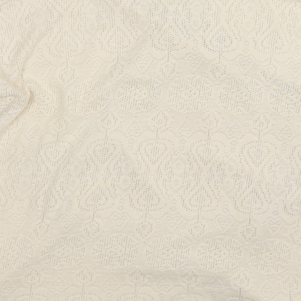 Brand and care label for River Island women’s beige knit cardigan jumper, size UK 8