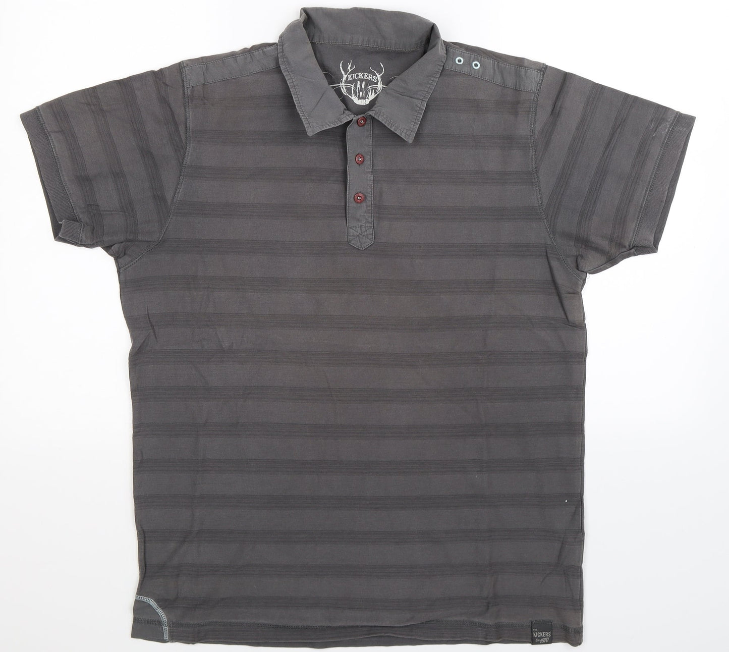 Kickers Mens Grey Striped Polo Size M