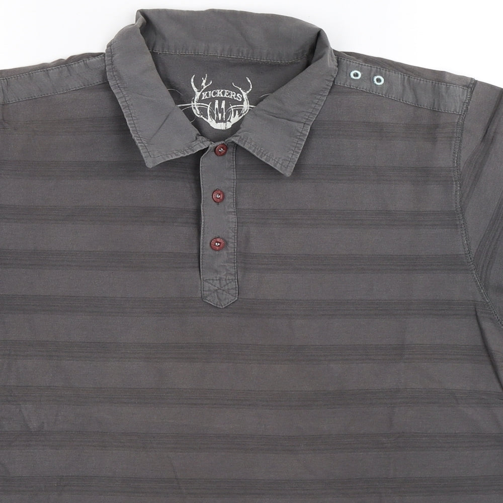 Kickers Mens Grey Striped Polo Size M