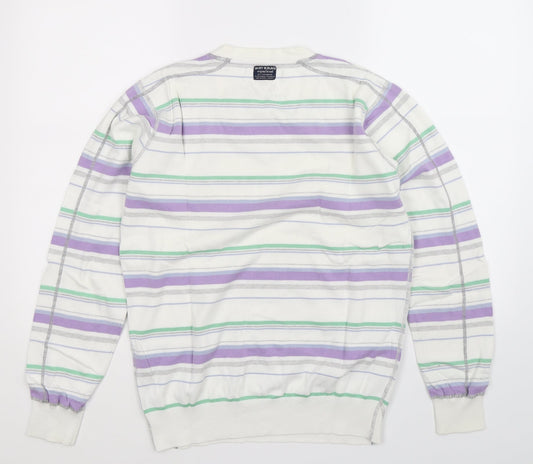 Jack Wilkins Mens White Striped Knit Pullover Jumper Size L