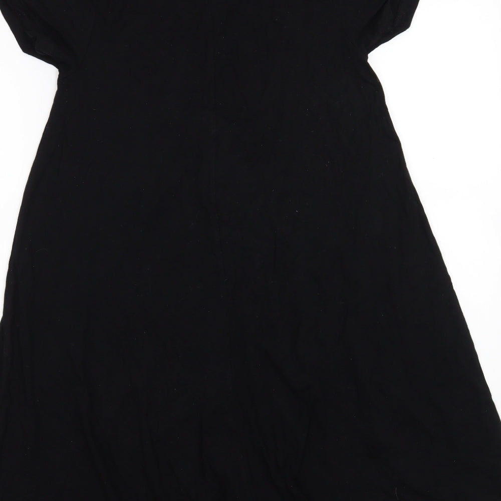 Brand and care label for ASOS women’s black t-shirt dress, size UK 4