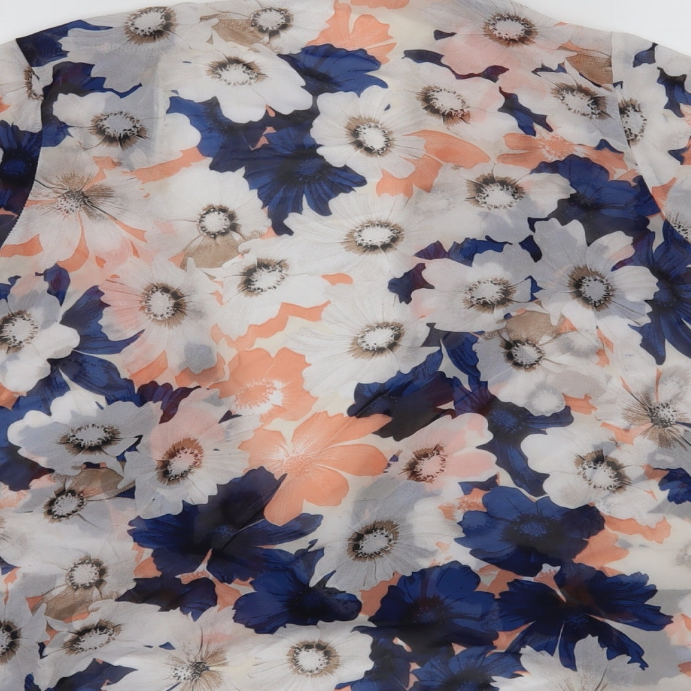 Brand and care label for New Look women’s white floral cardigan jumper, size UK 8