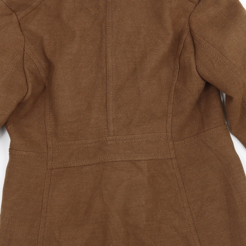Brand and care label for H&M women’s blue jacket coat, size UK 10