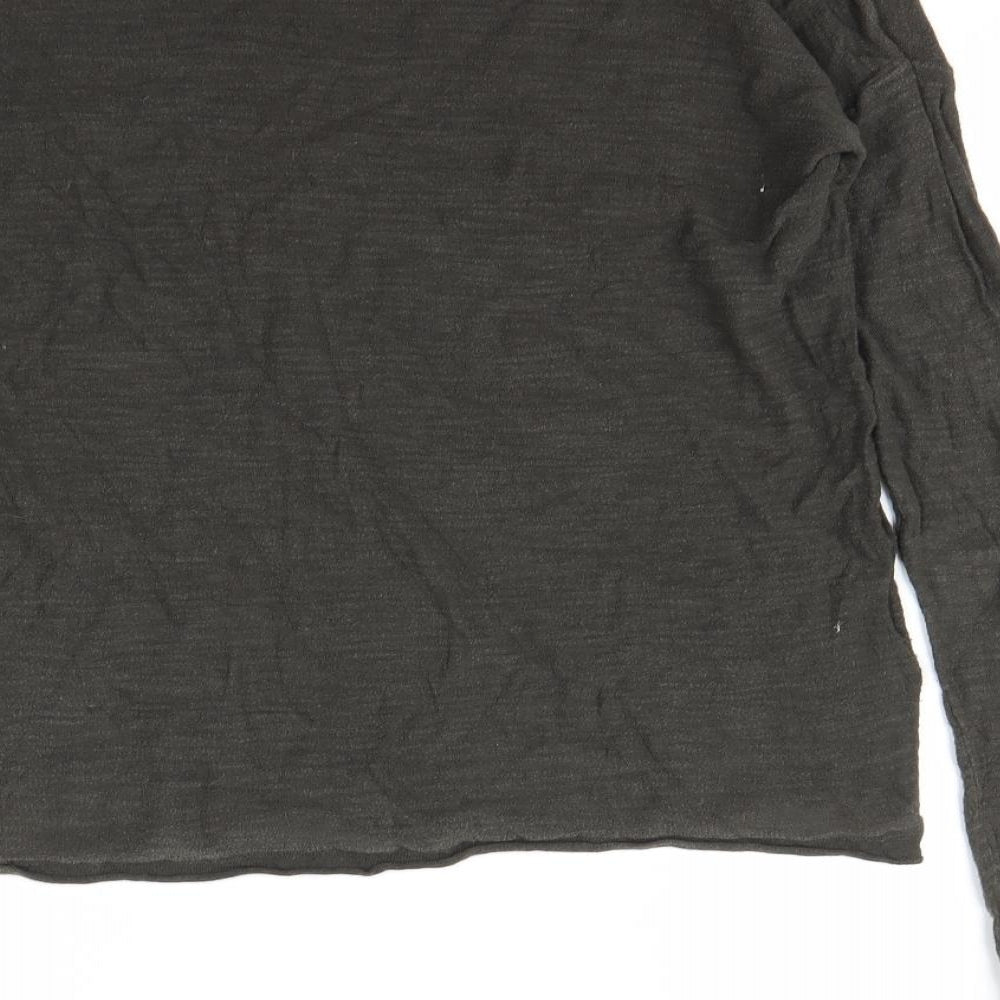 Brand and care label for H&M women’s green pullover sweatshirt, size XS