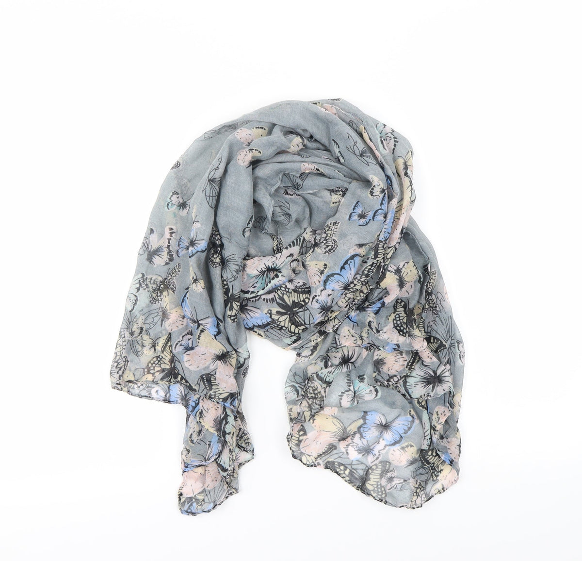 Front view of Preworn women’s grey animal print scarf
