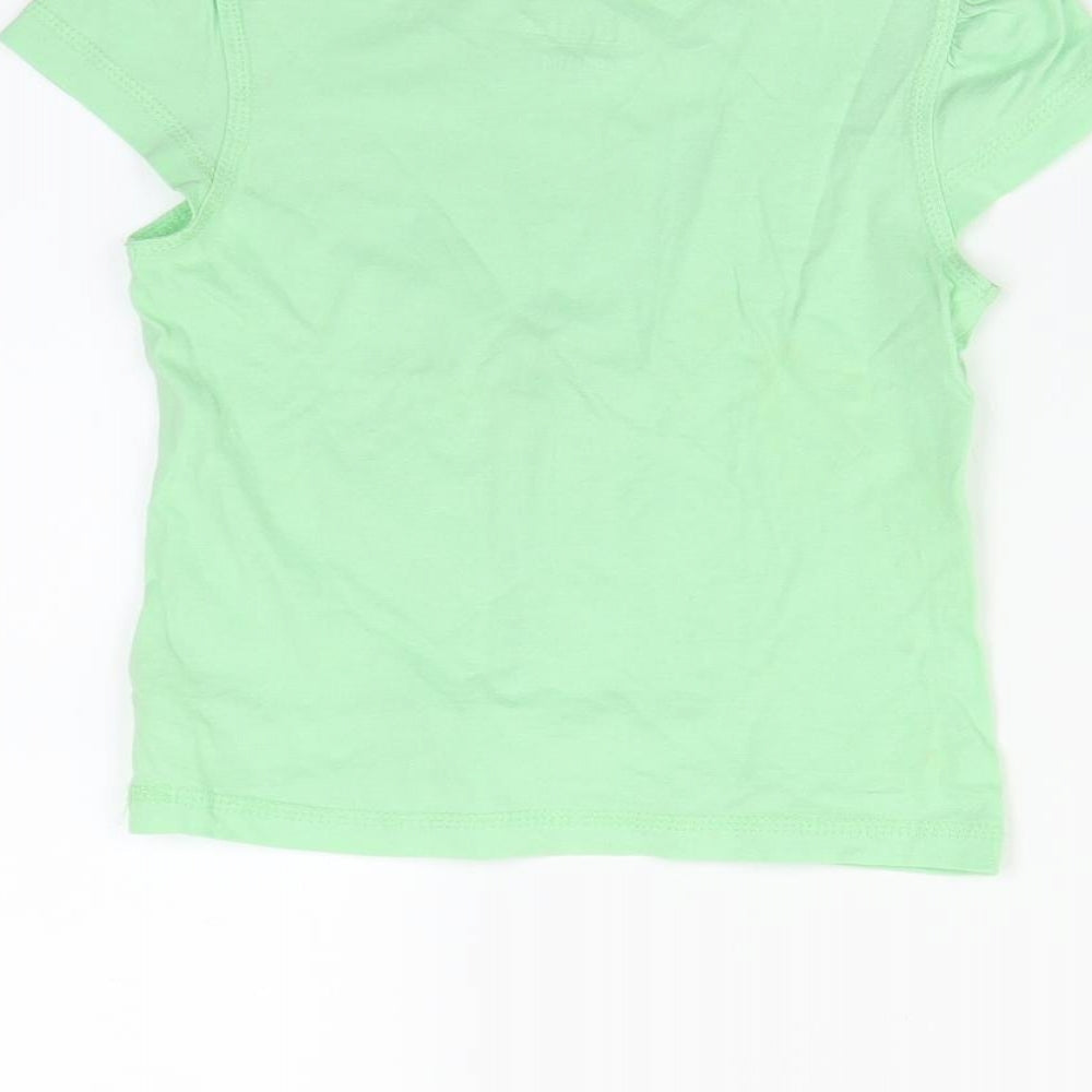 Brand and care label for jupilu girls’ green basic t-shirt, size 2-3, years