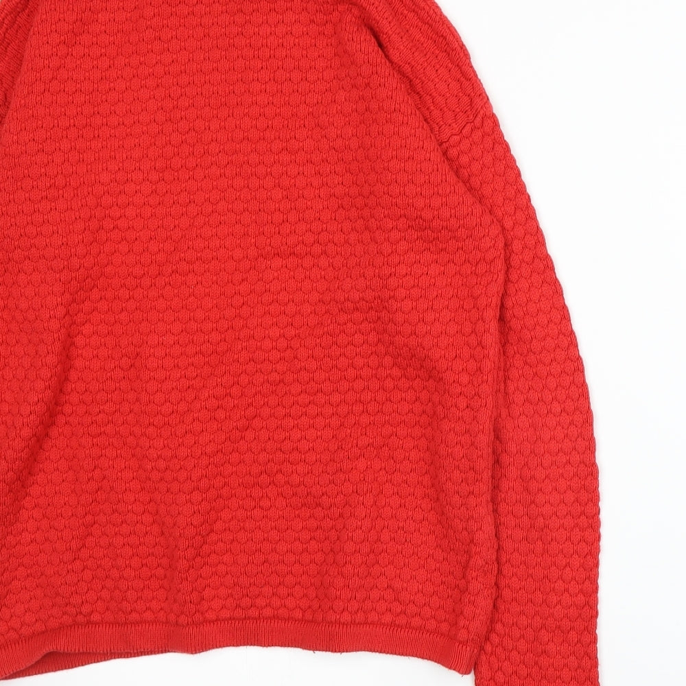 Brand and care label for Cubus women’s red knit jumper, size S