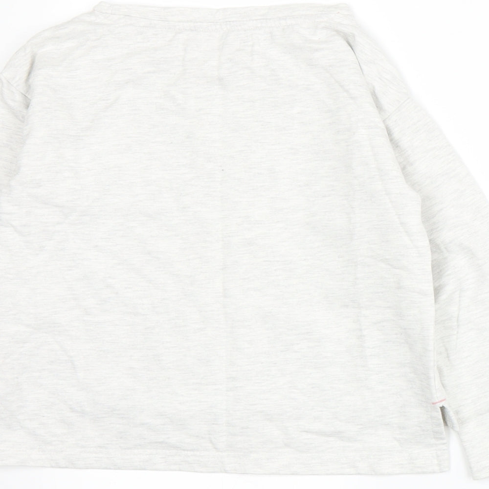 Brand and care label for Lily & Dan girls’ grey jersey pullover sweatshirt, size 8-9, years
