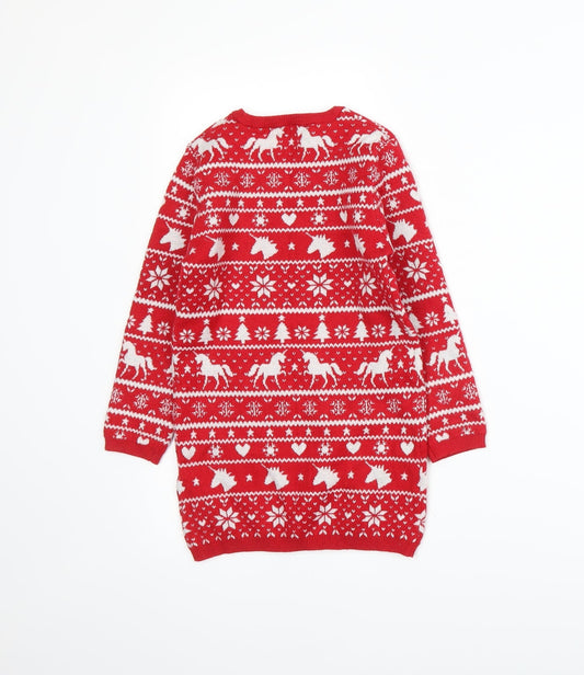 E-vie Girls Red Fair Isle Knit Pullover Jumper