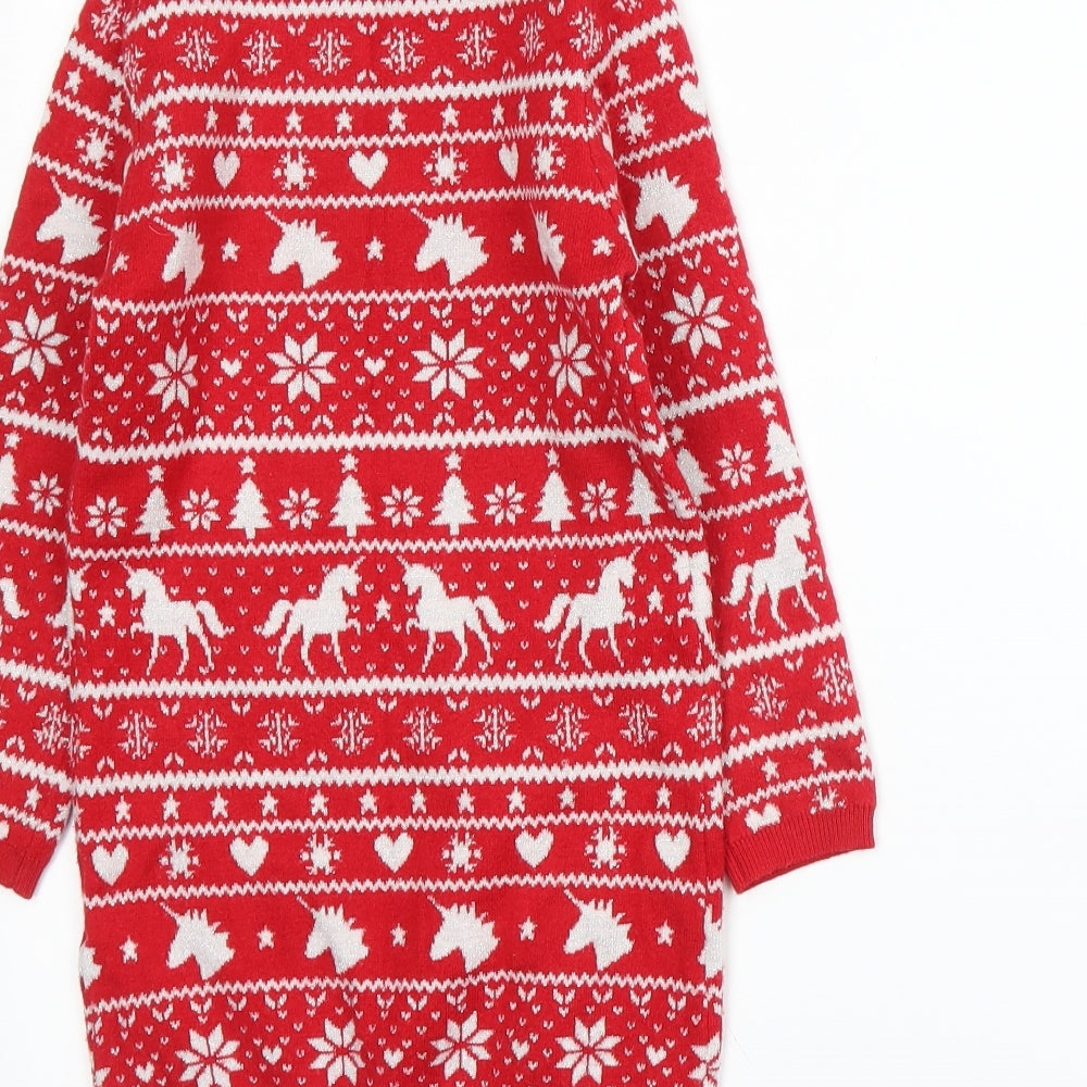 Brand and care label for E-vie girls’ red fair isle knit jumper
