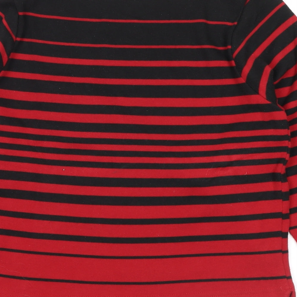 Brand and care label for Joie De Vivre women’s red striped jumper, size L