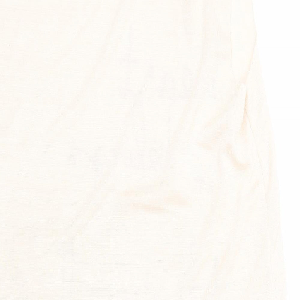 Brand and care label for River Isalnd women’s beige basic t-shirt, size UK 12