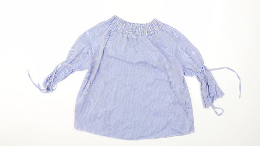 Boohoo Womens Blue Striped Basic Blouse Size S