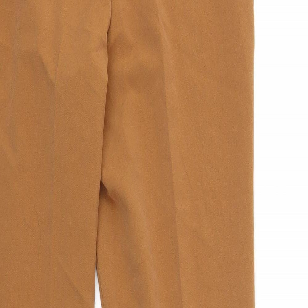 Brand and care label for Preworn women’s brown trousers, size UK 30, in, 28-inch leg