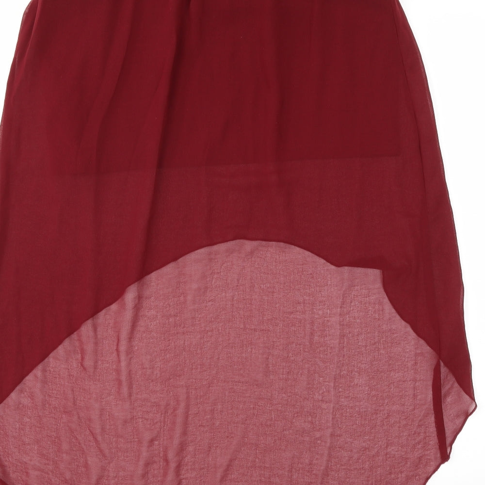 Brand and care label for New Look girls’ red tulip skirt, size 13, years