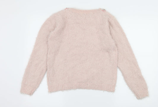 Select Womens Pink Knit Pullover Jumper Size 10 - Embelished Neckline