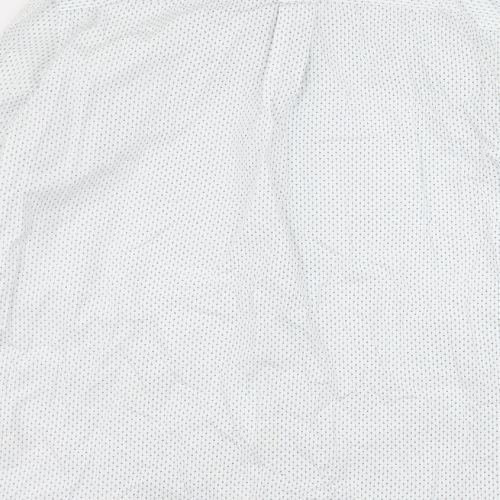 Brand and care label for Next men’s white polka dot button-up, size L