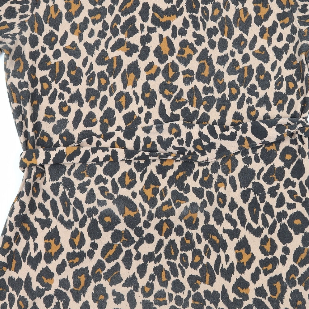 Brand and care label for I SAW IT FIRST women’s brown animal print jersey t-shirt dress, size UK 8