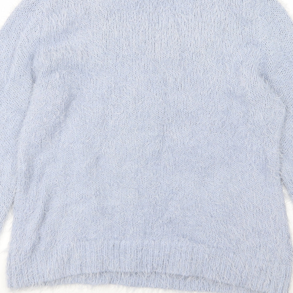 Brand and care label for M&Co women’s blue knit jumper, size UK 14