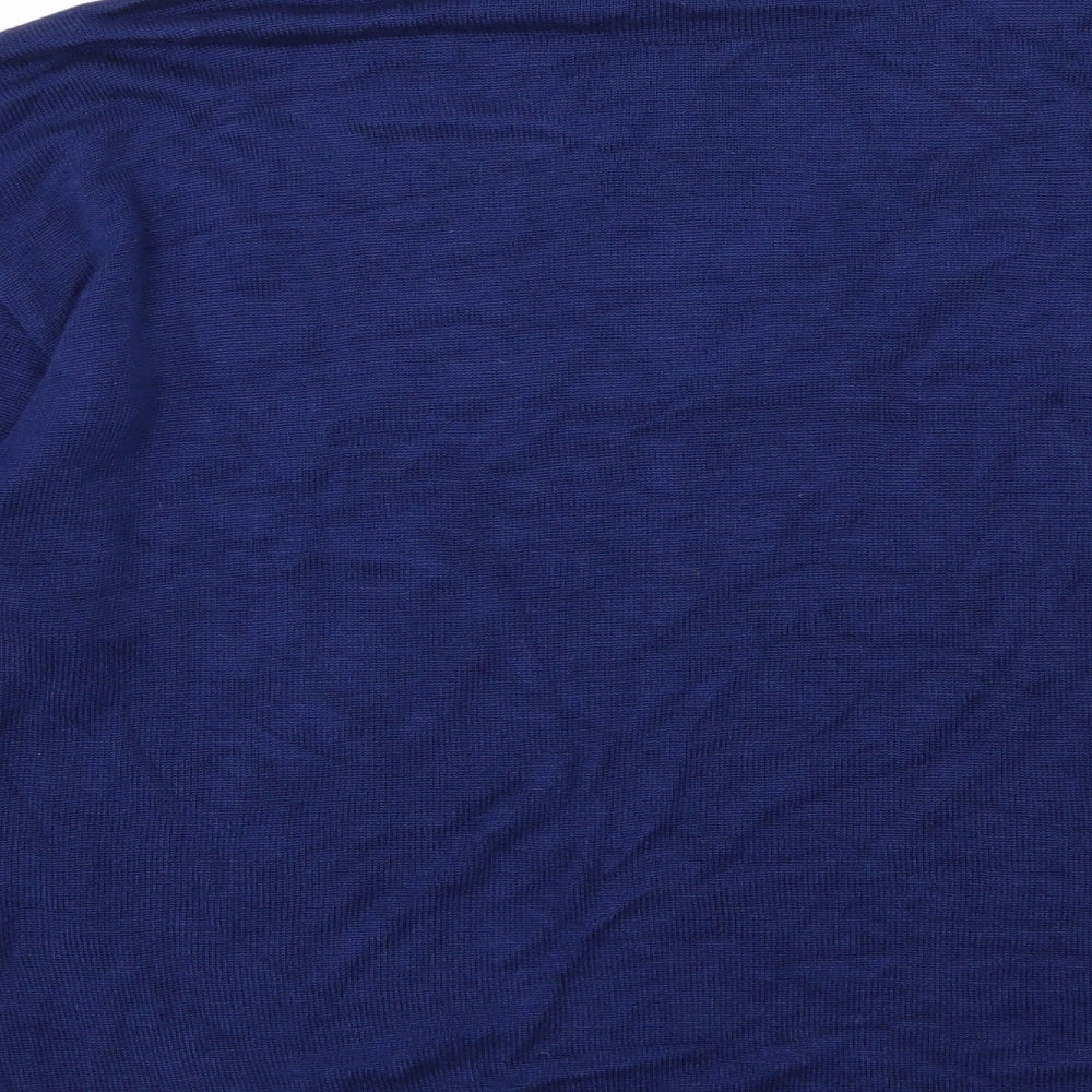 Brand and care label for Moxdi women’s blue knit jumper, size UK 10