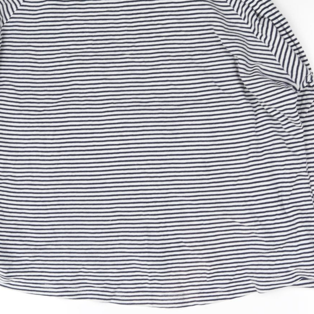 Brand and care label for pre worn women’s black striped jumper, size L