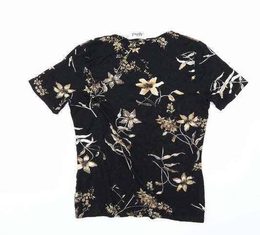 afibel Womens Black Floral Basic T-Shirt Size 12