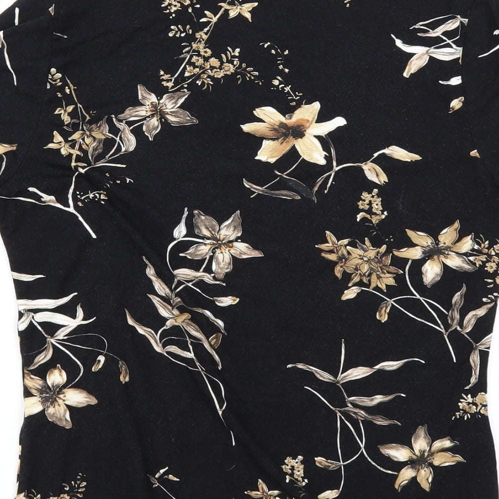 afibel Womens Black Floral Basic T-Shirt Size 12