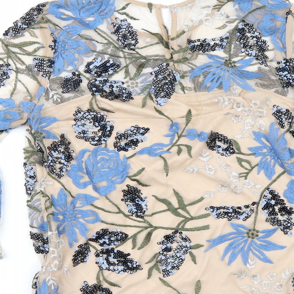 Marks and Spencer Womens Beige Floral Tunic Blouse Size 10 - flared sleeves