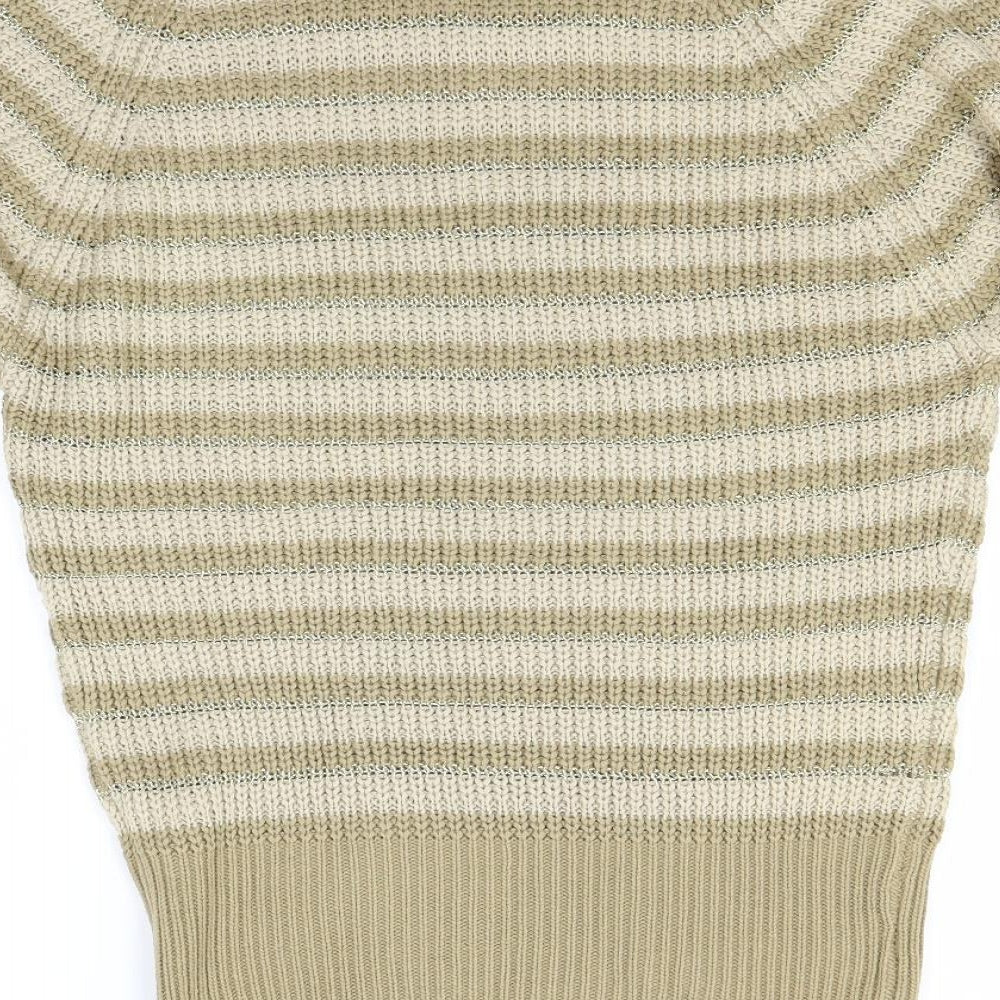 Brand and care label for H&M women’s gold striped jumper, size XS
